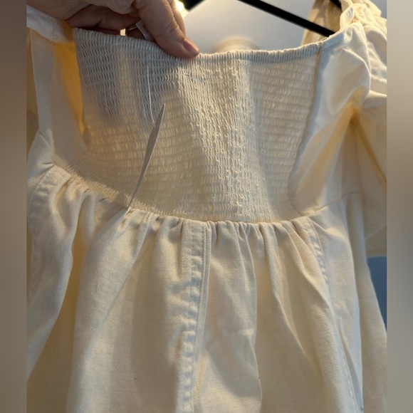 NWT Free People Cream Denim Minidress Puff Sleeve Cheyenne Sundress NEW - Picture 10 of 16